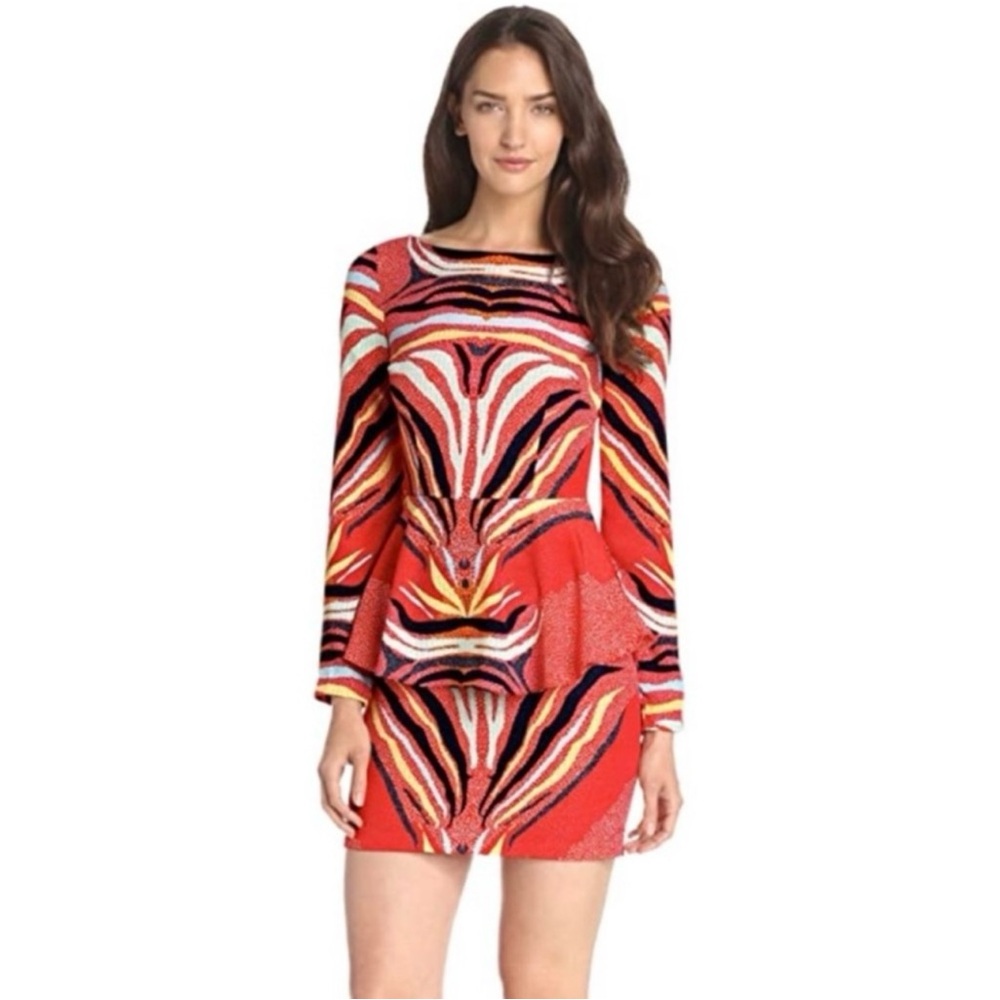 MARA HOFFMAN | Phoenix Red Print Boho Peplum Waist Mini Length Dress Sz. 8